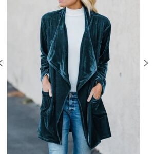 Amaryllis Teal Velvet Cardigan Of Wonderfulness...with Pockets Size Medium